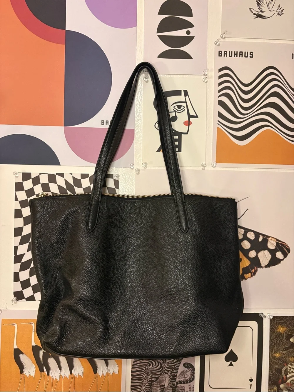 Coach Black Pebbled Leather Shoulder Tote with Gold Accents